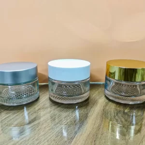 50GM Clear Grid Glass Jar with White Cap - Image 2