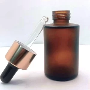 Flat Shoulder Frosted Amber Glass Bottles With Dropper - Image 3