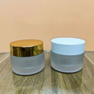 50GM Clear Frosted Grid Glass Jar with Golden Cap - Image 3