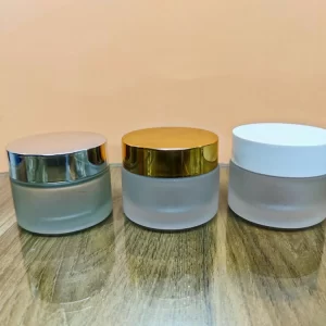 50GM Clear Frosted Grid Glass Jar with Golden Cap - Image 2
